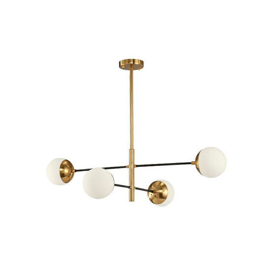 White Glass Postmodern Hanging Chandelier - Tiered Restaurant Ceiling Light in Gold