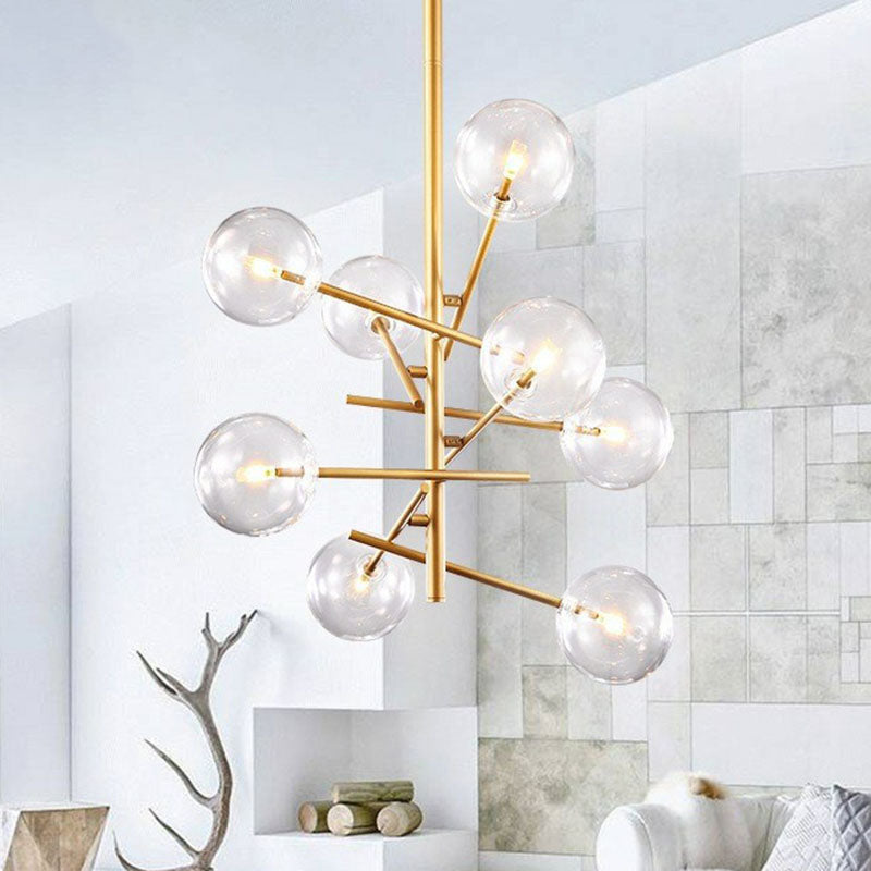 Clear Glass Nordic Style Ball Chandelier in Gold - Elegant Living Room Suspension Light