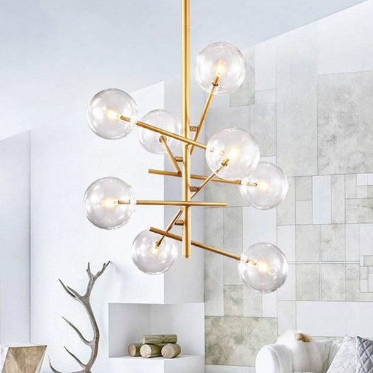 Clear Glass Nordic Style Ball Chandelier in Gold - Elegant Living Room Suspension Light