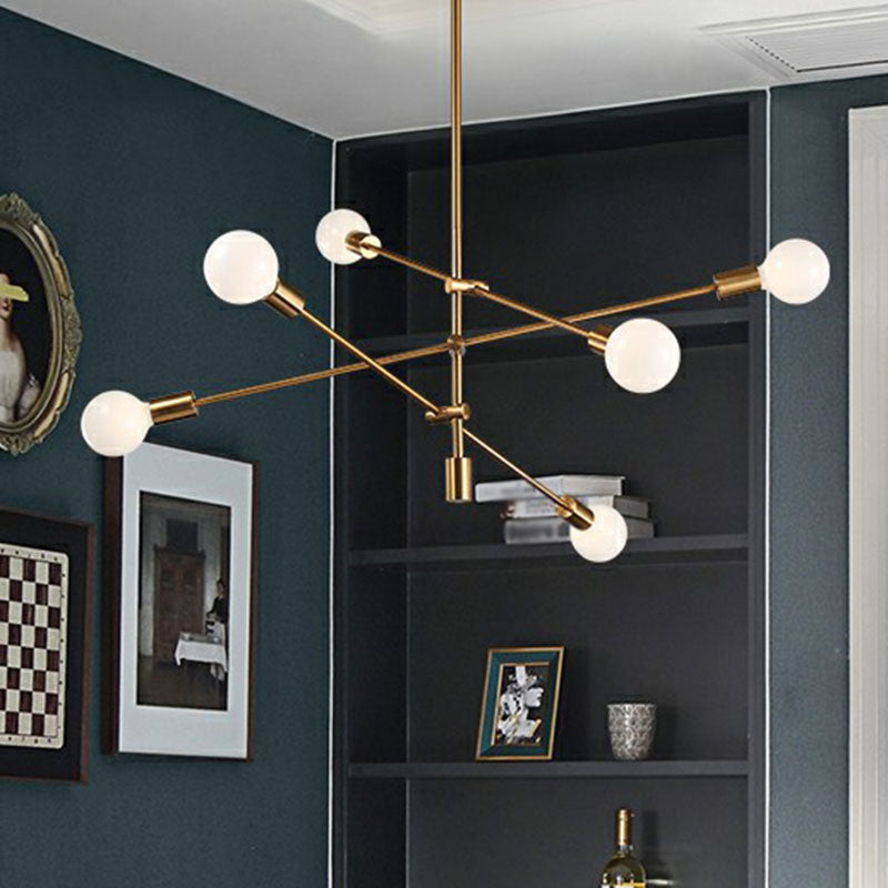 Postmodern Metal Dining Room Chandelier Pendant With Exposed Bulb Design And Adjustable Rod Arm