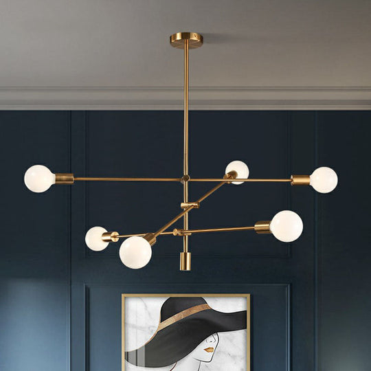 Postmodern Metal Dining Room Chandelier Pendant With Exposed Bulb Design And Adjustable Rod Arm