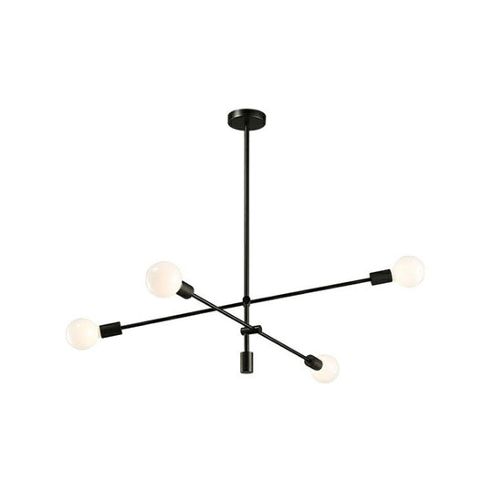 Postmodern Metal Chandelier Light with Exposed Bulb Design - Adjustable Rod Arm, Perfect for Dining Room Ceiling