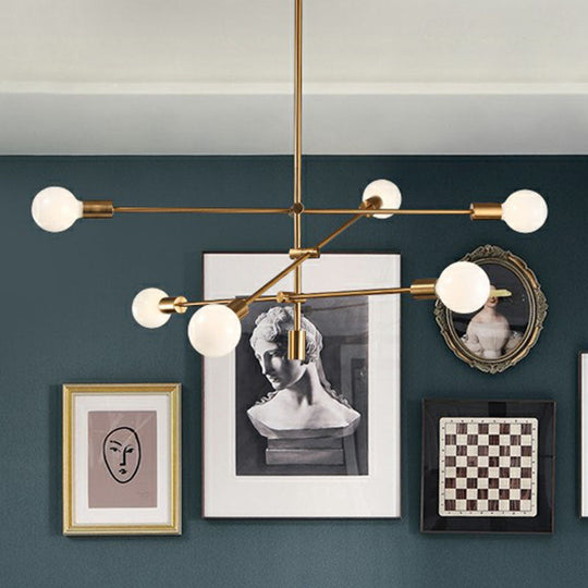 Postmodern Metal Dining Room Chandelier Pendant With Exposed Bulb Design And Adjustable Rod Arm