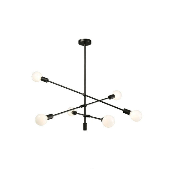 Postmodern Metal Dining Room Chandelier Pendant With Exposed Bulb Design And Adjustable Rod Arm 6 /