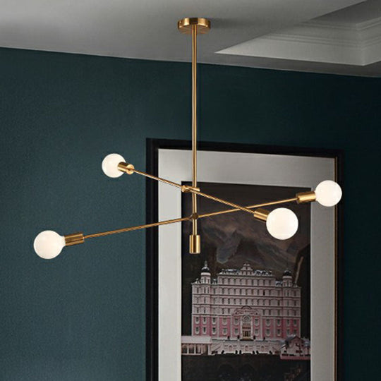 Postmodern Metal Dining Room Chandelier Pendant With Exposed Bulb Design And Adjustable Rod Arm