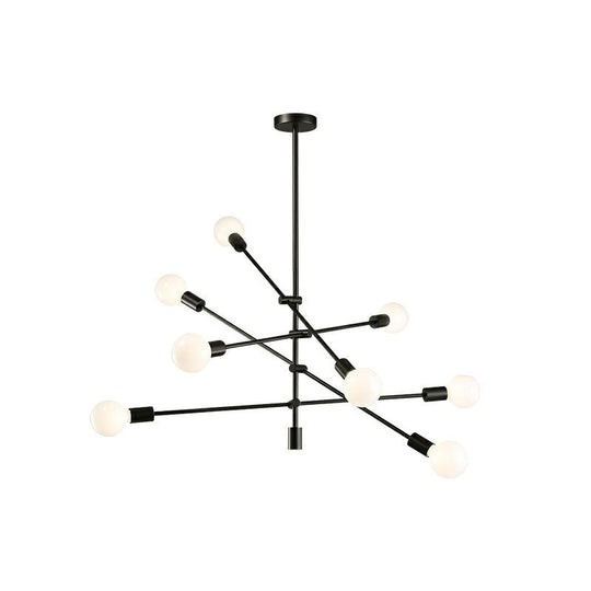 Postmodern Metal Chandelier Light with Exposed Bulb Design - Adjustable Rod Arm, Perfect for Dining Room Ceiling