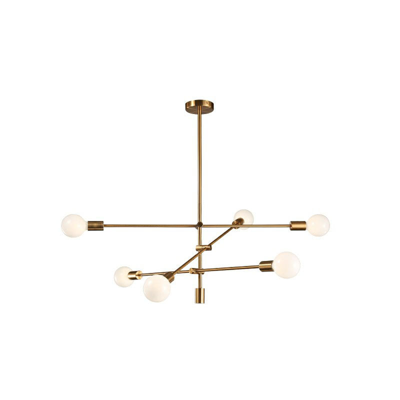 Postmodern Metal Dining Room Chandelier Pendant With Exposed Bulb Design And Adjustable Rod Arm 6 /