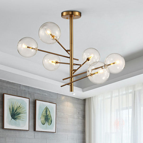 Clear Glass Gold Chandelier - Postmodern Suspension Light For Restaurants