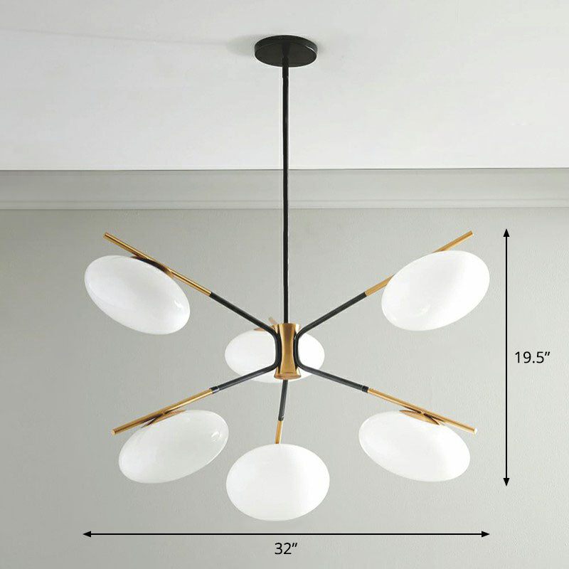 Black-Brass Oval Minimalist Chandelier Lamp with Cream Glass Shade