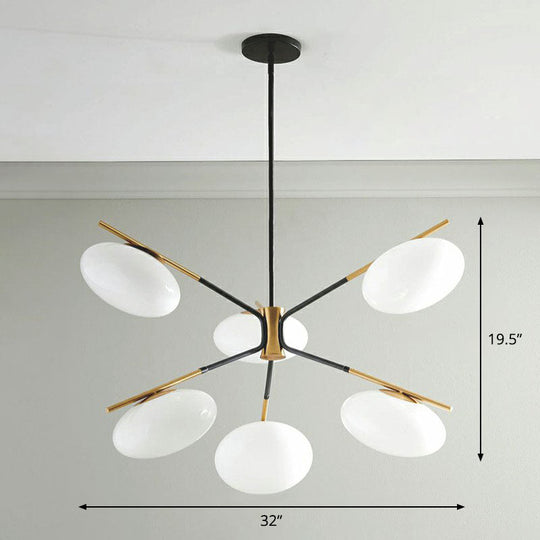 Black-Brass Oval Minimalist Chandelier Lamp with Cream Glass Shade