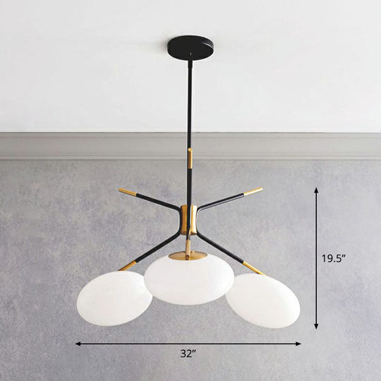 Black-Brass Oval Minimalist Chandelier Lamp with Cream Glass Shade