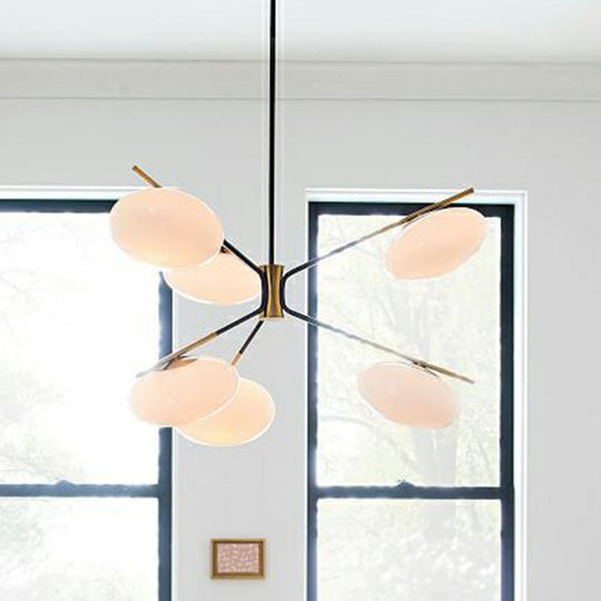 Black-Brass Oval Minimalist Chandelier Lamp with Cream Glass Shade