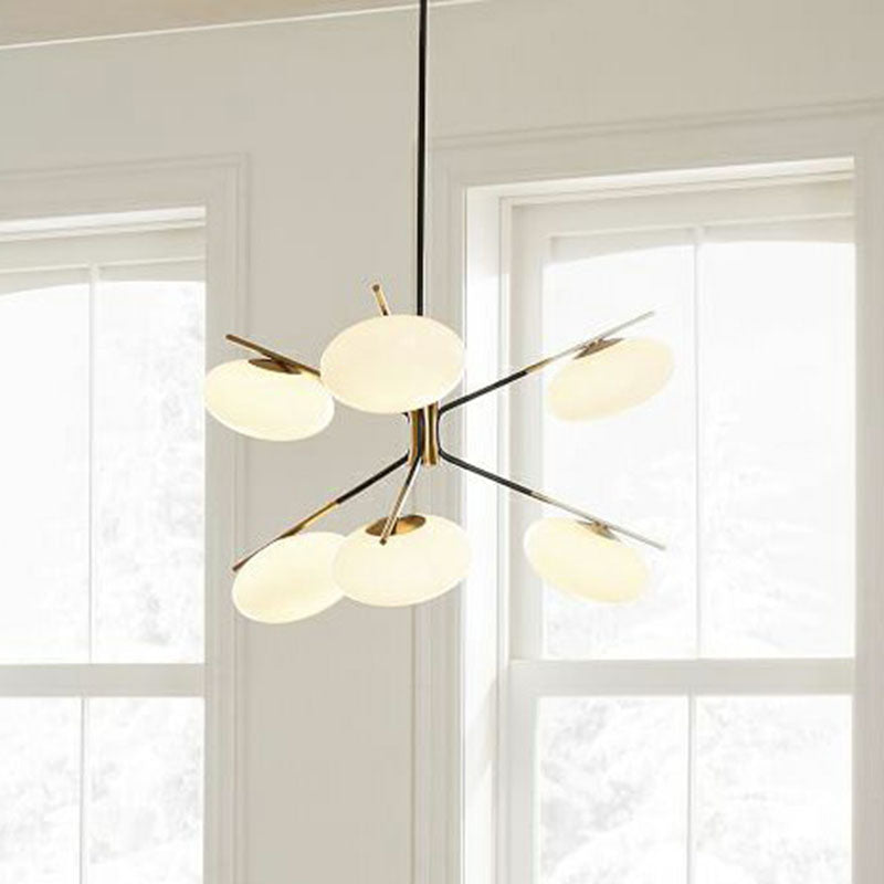 Black-Brass Oval Minimalist Chandelier Lamp with Cream Glass Shade