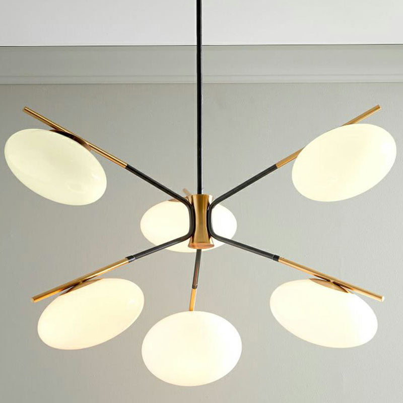 Black-Brass Oval Minimalist Chandelier Lamp with Cream Glass Shade