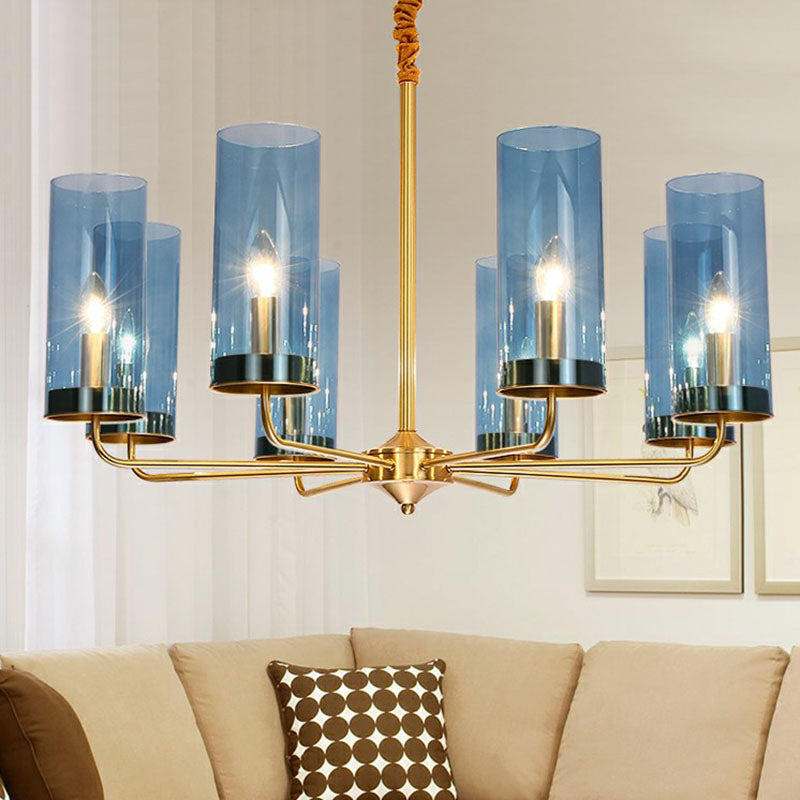 Modern Brass Pendant Light: Tubular Up Chandelier for Living Room - Glass Hanging Fixture