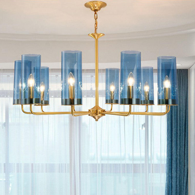 Modern Brass Pendant Light: Tubular Up Chandelier for Living Room - Glass Hanging Fixture