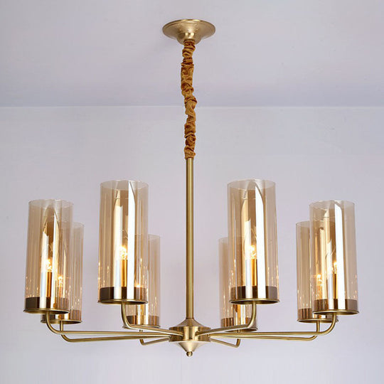 Modern Brass Pendant Light: Tubular Up Chandelier for Living Room - Glass Hanging Fixture