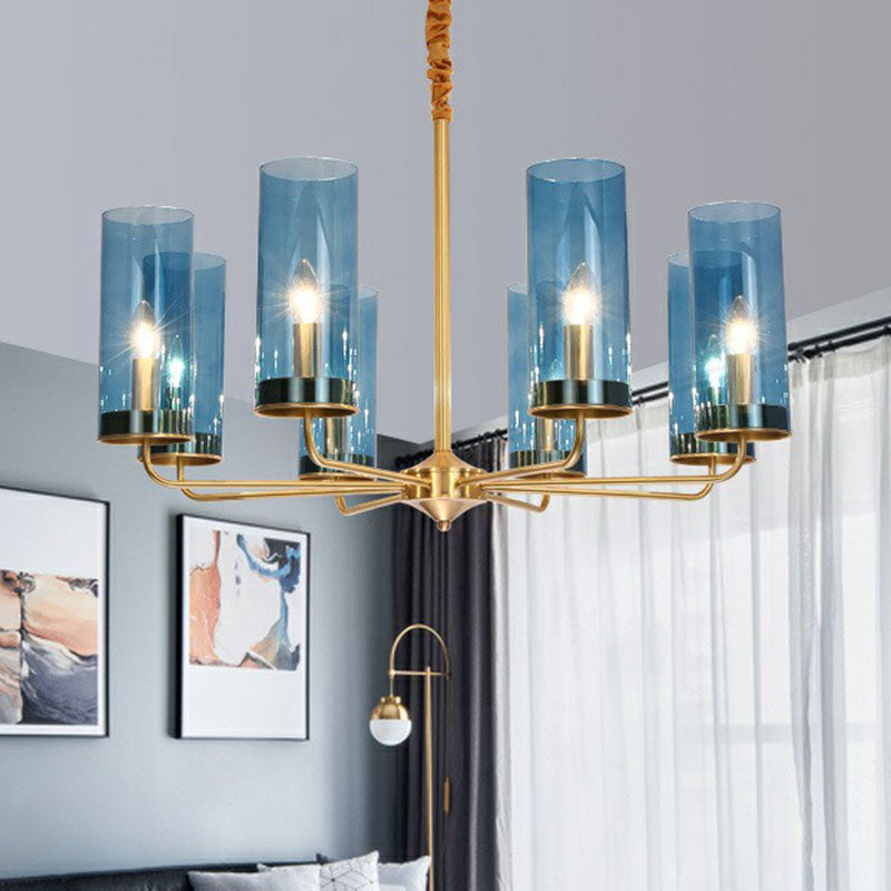 Modern Brass Pendant Light: Tubular Up Chandelier for Living Room - Glass Hanging Fixture