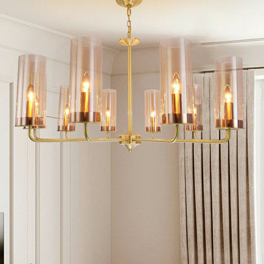 Modern Brass Pendant Light: Tubular Up Chandelier for Living Room - Glass Hanging Fixture