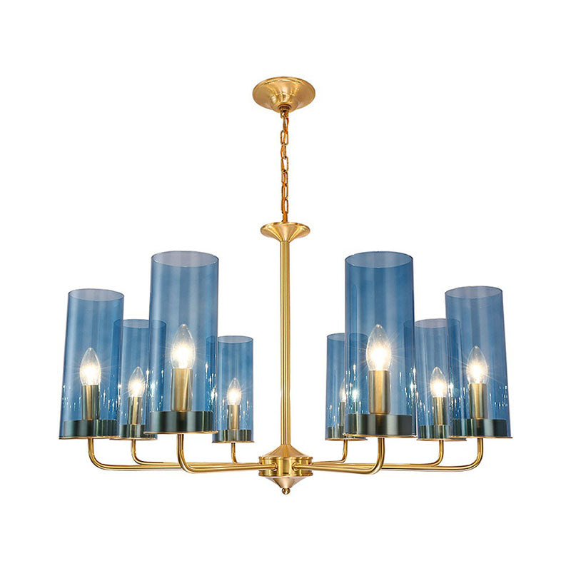 Modern Brass Pendant Light: Tubular Up Chandelier for Living Room - Glass Hanging Fixture