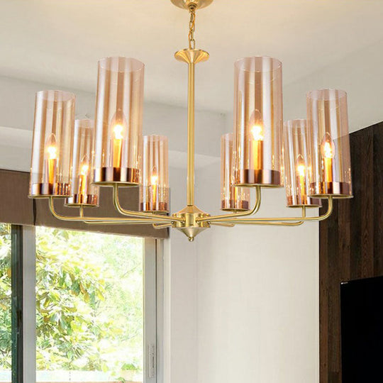 Modern Brass Pendant Light: Tubular Up Chandelier for Living Room - Glass Hanging Fixture