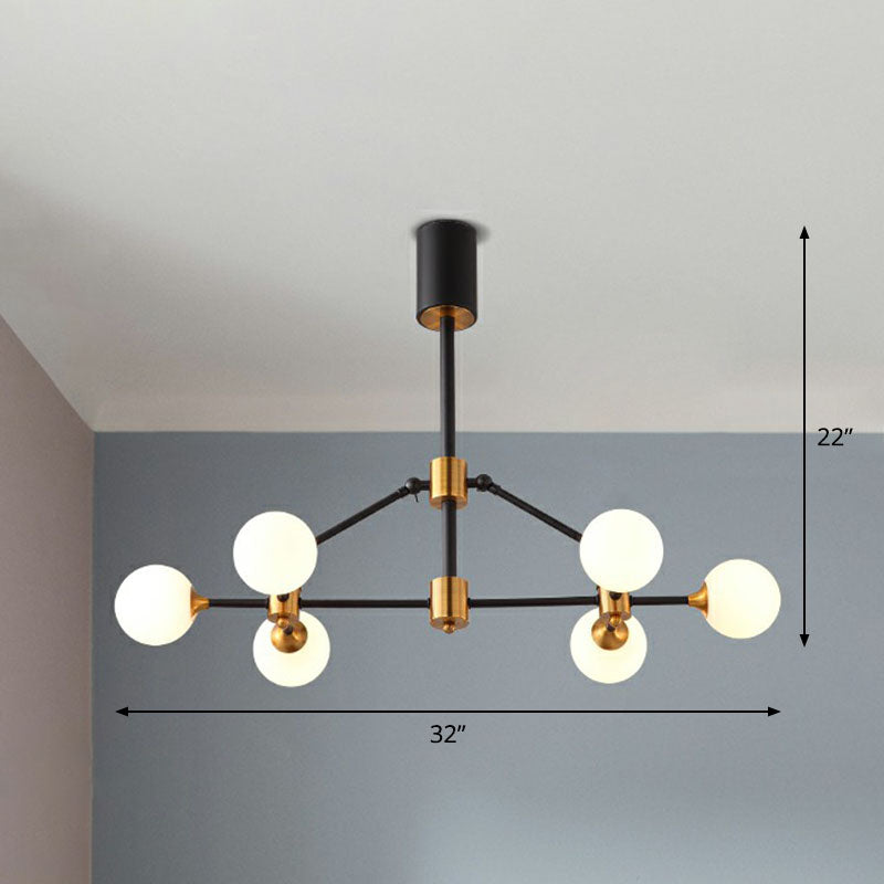 Modern 3D Opal Glass Chandelier With Black And Brass Finish