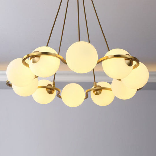 Modern Brass Floral Ring Chandelier with Glass Shade: Ball Metal Hanging Light