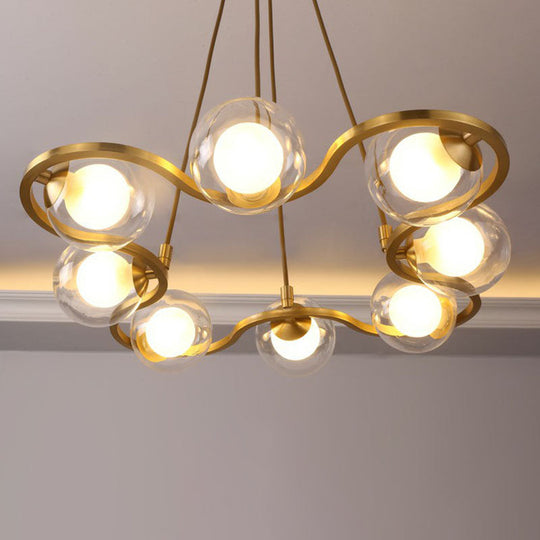 Modern Brass Floral Ring Chandelier with Glass Shade: Ball Metal Hanging Light