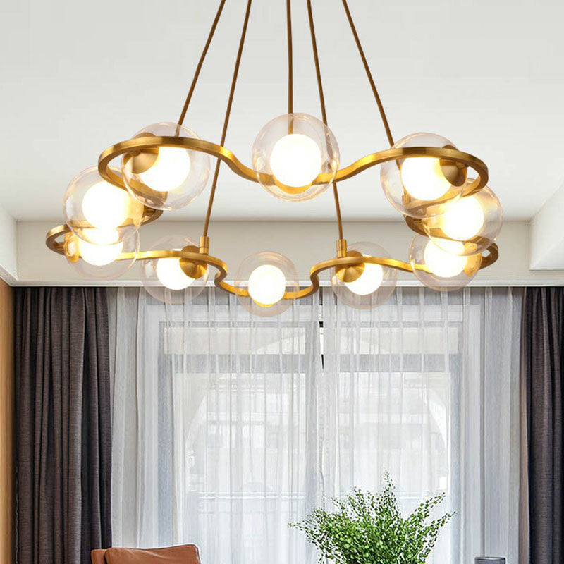 Modern Brass Floral Ring Chandelier with Glass Shade: Ball Metal Hanging Light