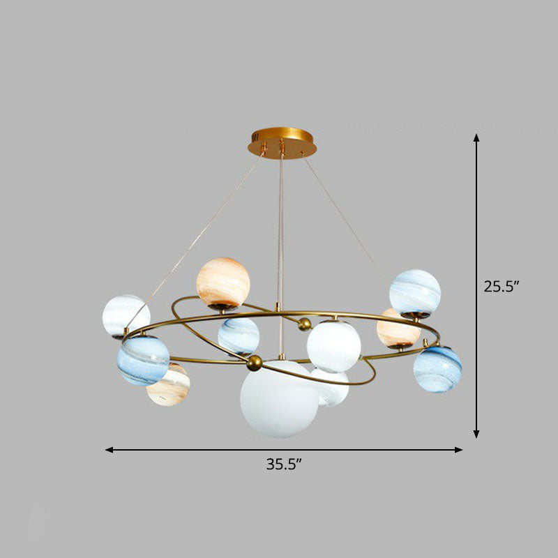 Postmodern Glass Planet Hanging Lamp with Brass Finish Ideal for Living Room