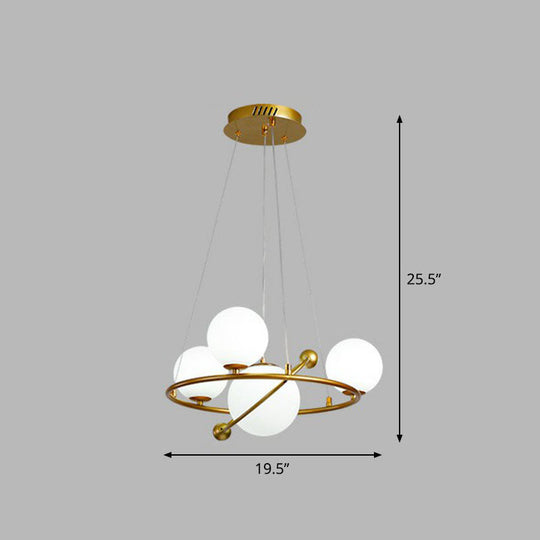 Modern Hanging Brass Chandelier Light For Living Room - Glass Planet Lamp 4 / White