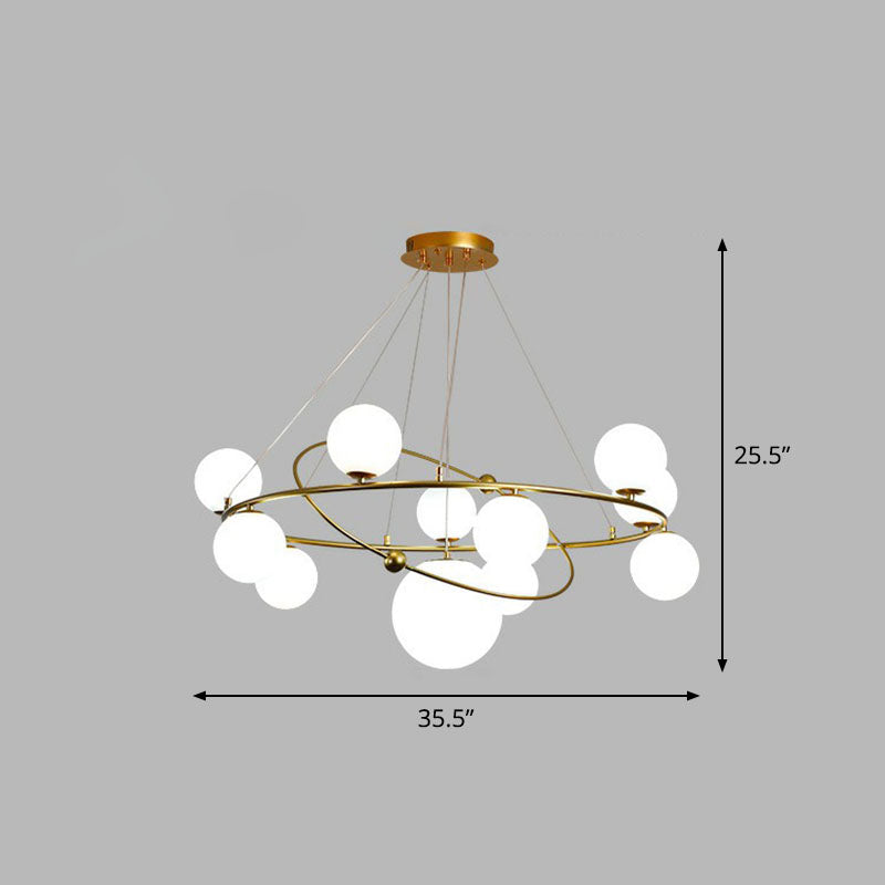 Modern Hanging Brass Chandelier Light For Living Room - Glass Planet Lamp 11 / White