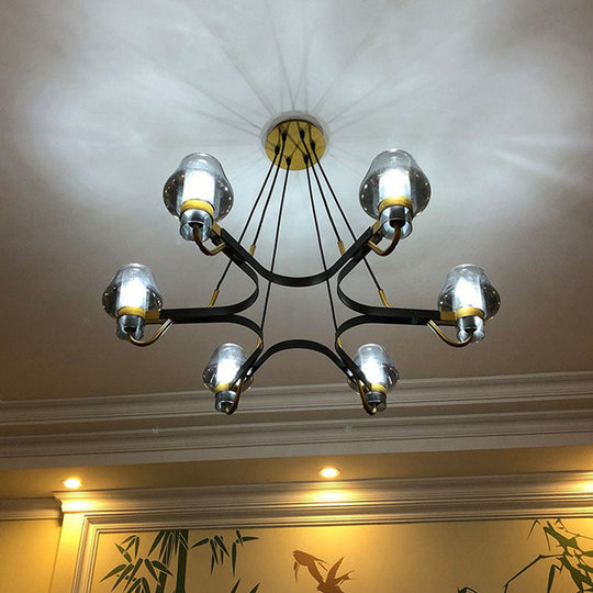 Postmodern Black-Brass Living Room Chandelier With Glass Cone Shade