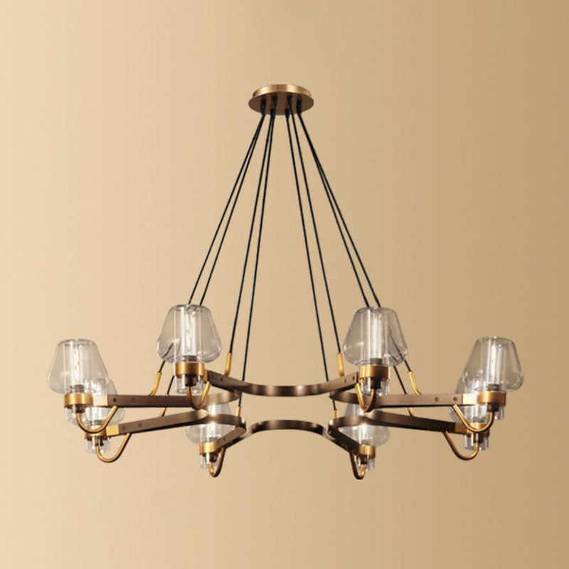 Postmodern Black-Brass Chandelier with Cone Glass Shade for Living Rooms