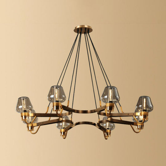 Postmodern Black-Brass Living Room Chandelier With Glass Cone Shade 8 / Cognac