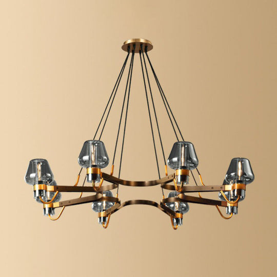 Postmodern Black-Brass Living Room Chandelier With Glass Cone Shade 8 / Smoke Gray