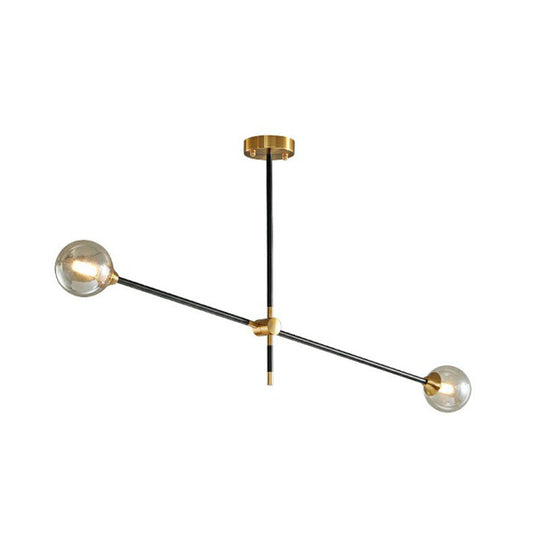 Minimalist Black-Brass LED Chandelier with Adjustable Arm - Ball Glass Suspension Light