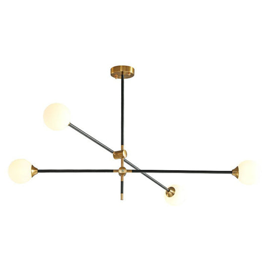 Minimalist Black-Brass LED Chandelier with Adjustable Arm - Ball Glass Suspension Light