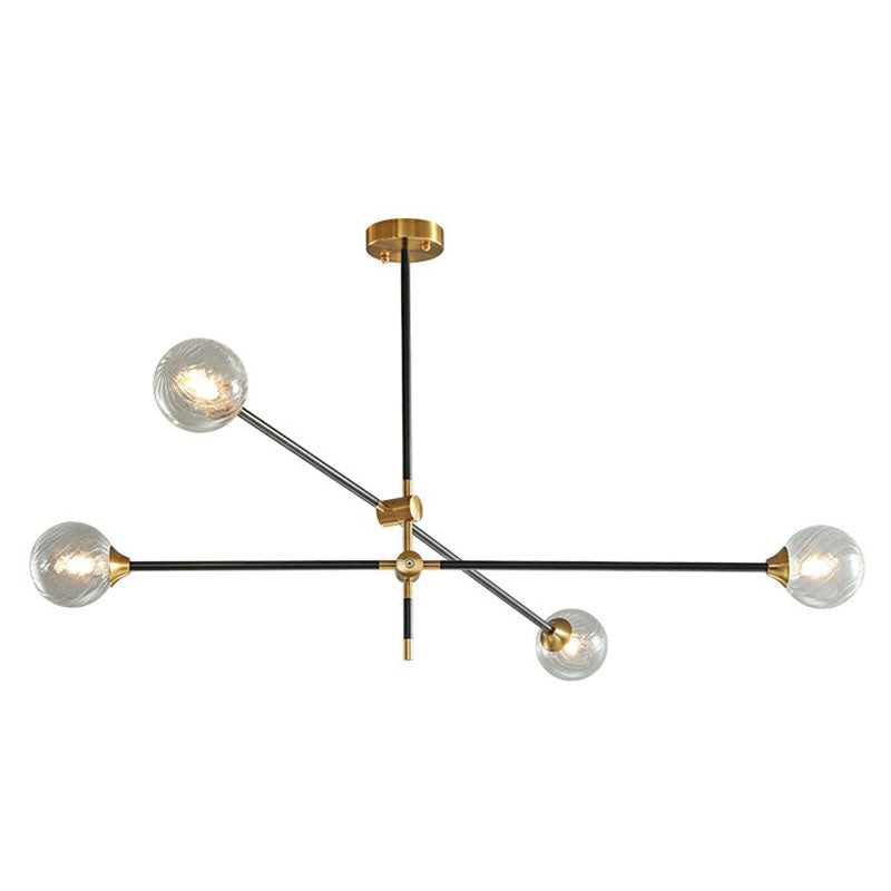 Minimalist Black-Brass LED Chandelier with Adjustable Arm - Ball Glass Suspension Light