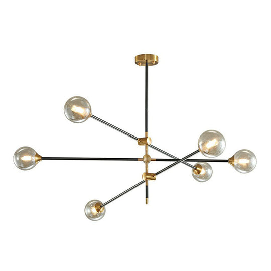 Minimalist Black-Brass LED Chandelier with Adjustable Arm - Ball Glass Suspension Light