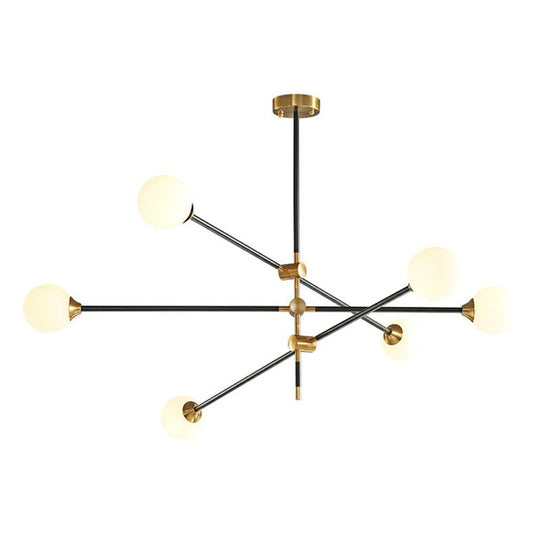 Minimalist Black-Brass LED Chandelier with Adjustable Arm - Ball Glass Suspension Light