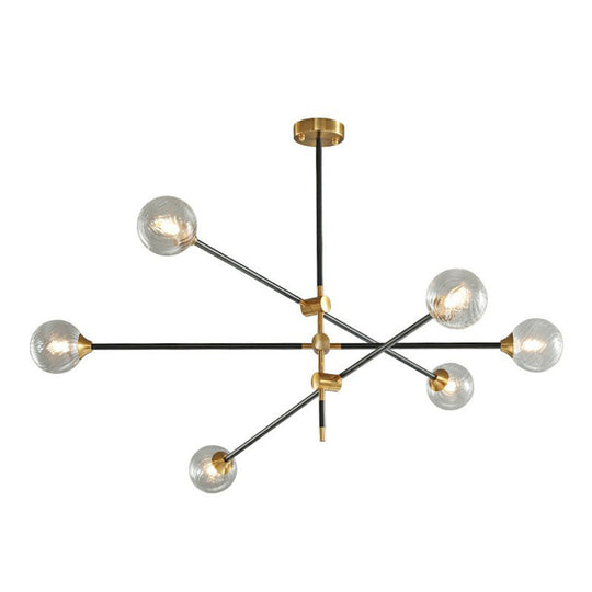 Minimalist Black-Brass LED Chandelier with Adjustable Arm - Ball Glass Suspension Light