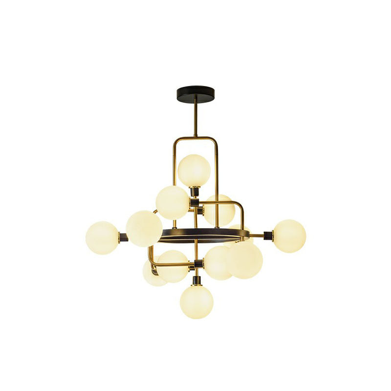 Modern Black and Brass Glass 3D Atomic Chandelier: 12-Bulb Suspension Light