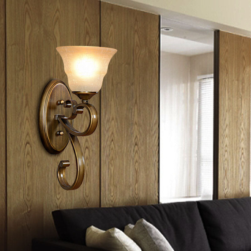 Traditional Frosted Glass Wall Light With Flared Design - Bedroom Lamp In Gold