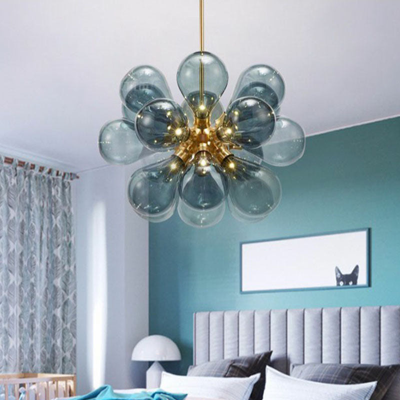 Creative Bubbles Chandelier Glass Pendant Light - 18-Bulb, Gold, Postmodern Design for Bedroom