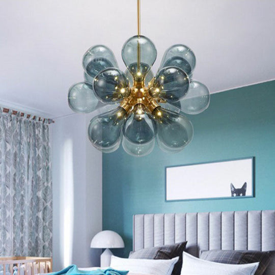 Postmodern 18-Bulb Gold Glass Chandelier - Creative Bubbles Bedroom Pendant Light