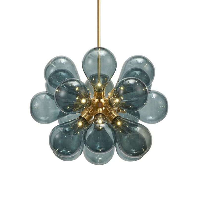 Postmodern 18-Bulb Gold Glass Chandelier - Creative Bubbles Bedroom Pendant Light