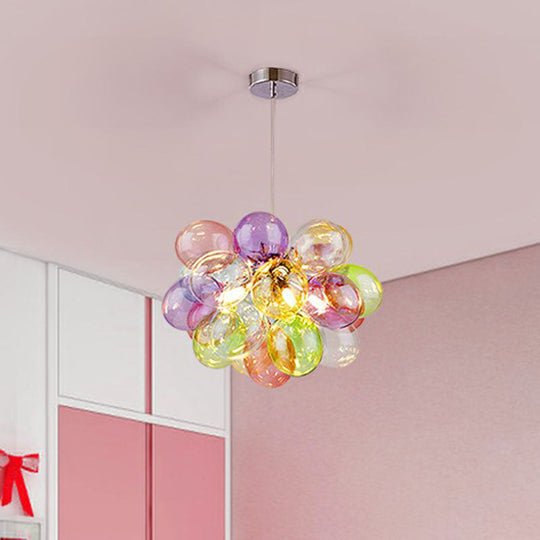 Colorful Led Balloon Chandelier For Kids Bedroom - Stainless Steel & Cartoon Glass Lamp