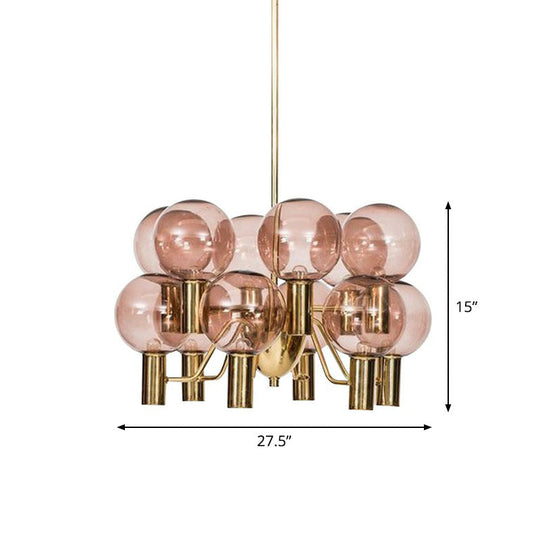 12-Light Postmodern Chandelier: Brass Plated Glass Shade Ceiling Hang Lamp