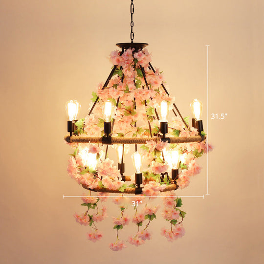 Farmhouse Wagon Wheel Chandelier with Plant Decor for Dining Room